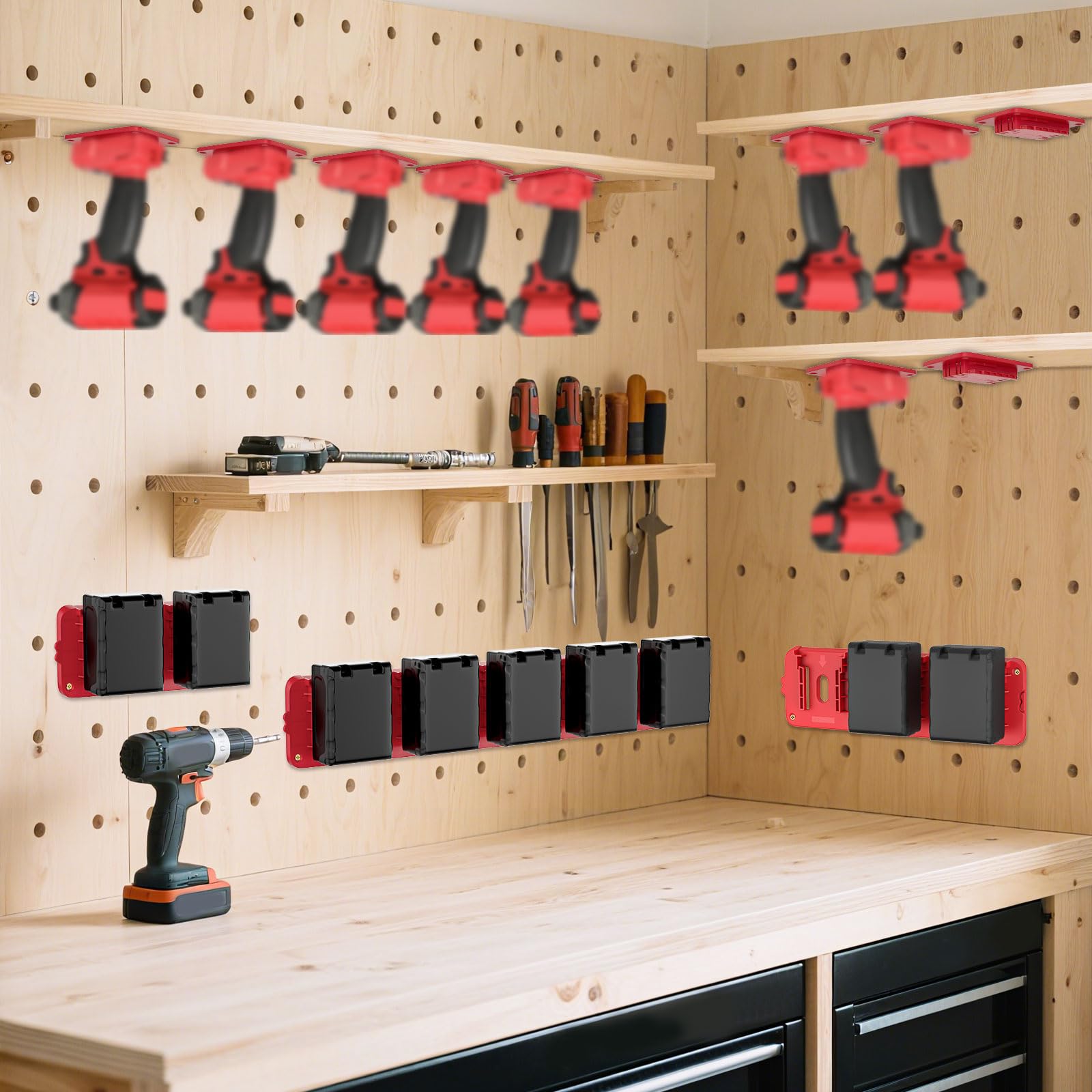 20 Pack Wall Mount Battery Holders and Tool Hangers for Milwaukee 18V Power Tools, 10 Pack Battery Mounts Dock Rack Fit for 18V Batteries, 10 Pack Drill Tool Storage Holder(w/60 Screws)