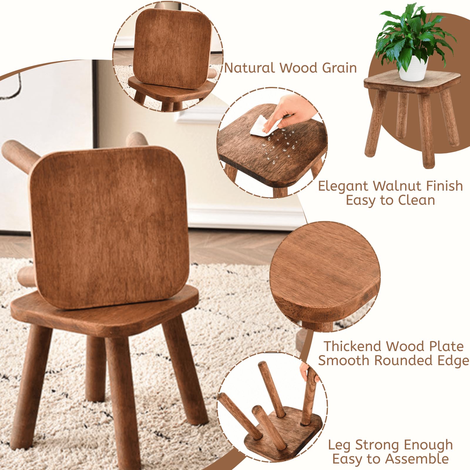 YOUEON 9 Inch Small Wooden Step Stool, Non-Slip One Step Stool for Adults, Holds up to 300 Lbs, Portable & Sturdy, Footstool for Bedroom, Bathroom, Kitchen, Easy to Assemble