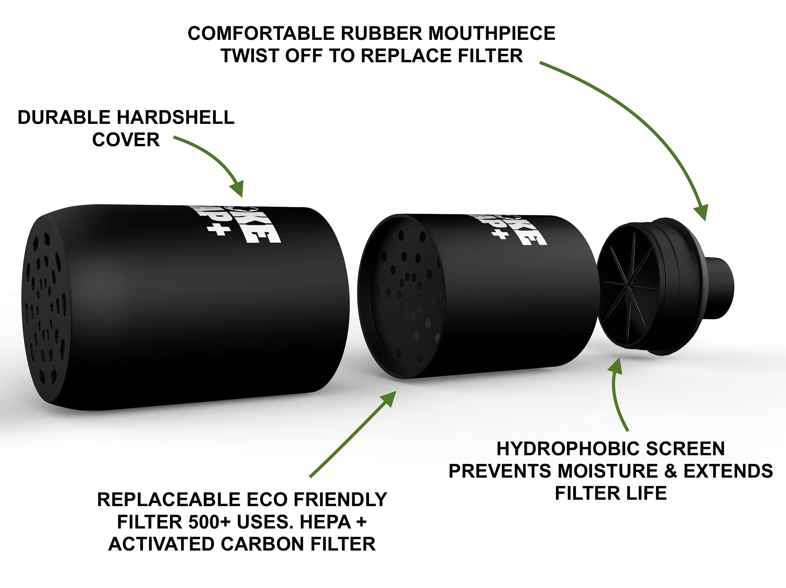 Smoke Trap + | Personal Air Filter (Sploof) - ECO Replaceable Filters - Long Lasting Smoke Filter 500+ Uses With Easy Exhale - Filters Have Zero Plastic Waste - (Black)