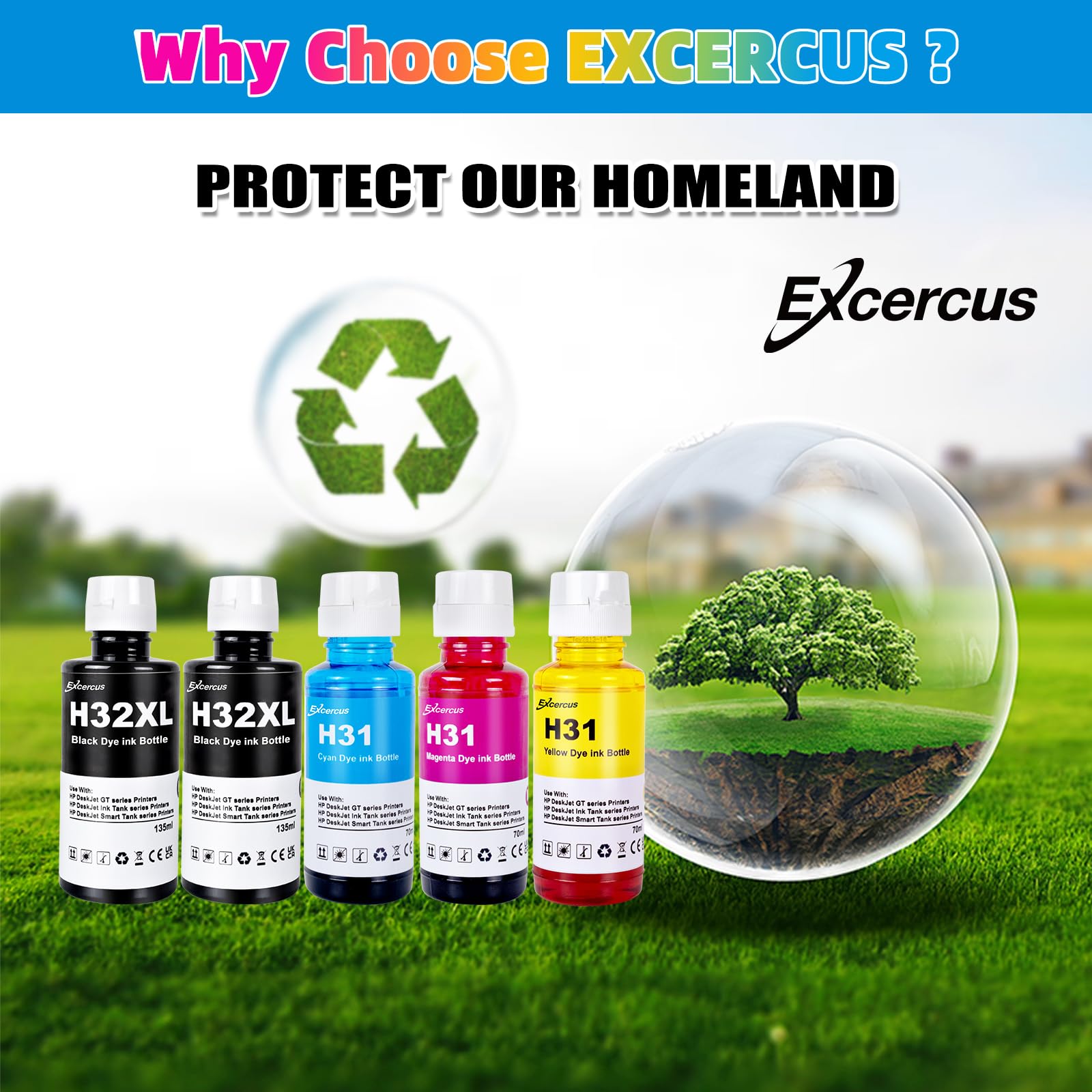 EXCERCUS Refill Ink Replacement Compatible with HP 31 Ink Bottle Set HP 32XL 32 XL Ink Work for HP Smart Tank 5000 6001 5101 5102 Plus 651 551 455 457 450 7301 7001 7602 (5 Pack)
