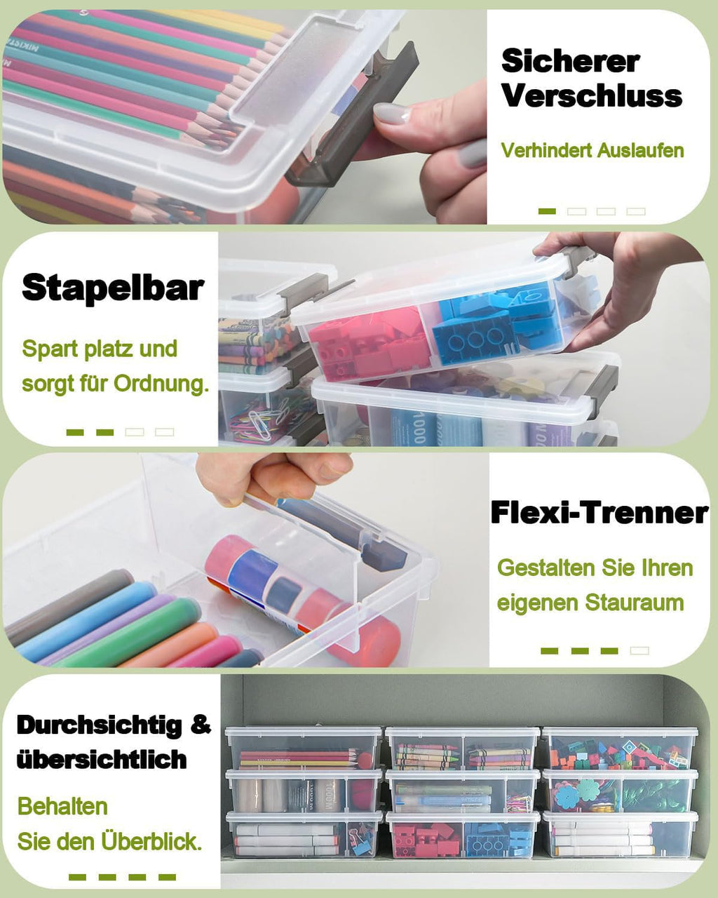 GEOPHIA 12 Pack Extra Large Pencil Box with Removable Dividers, Thickened Plastic Pencil Case Bulk, Clear Crayon Storage Box Stackable Marker Organizer Containers for Pen, Craft, Art (12 Pack)