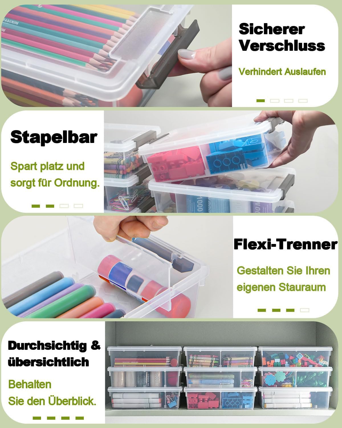 GEOPHIA 12 Pack Extra Large Pencil Box with Removable Dividers, Thickened Plastic Pencil Case Bulk, Clear Crayon Storage Box Stackable Marker Organizer Containers for Pen, Craft, Art (12 Pack)
