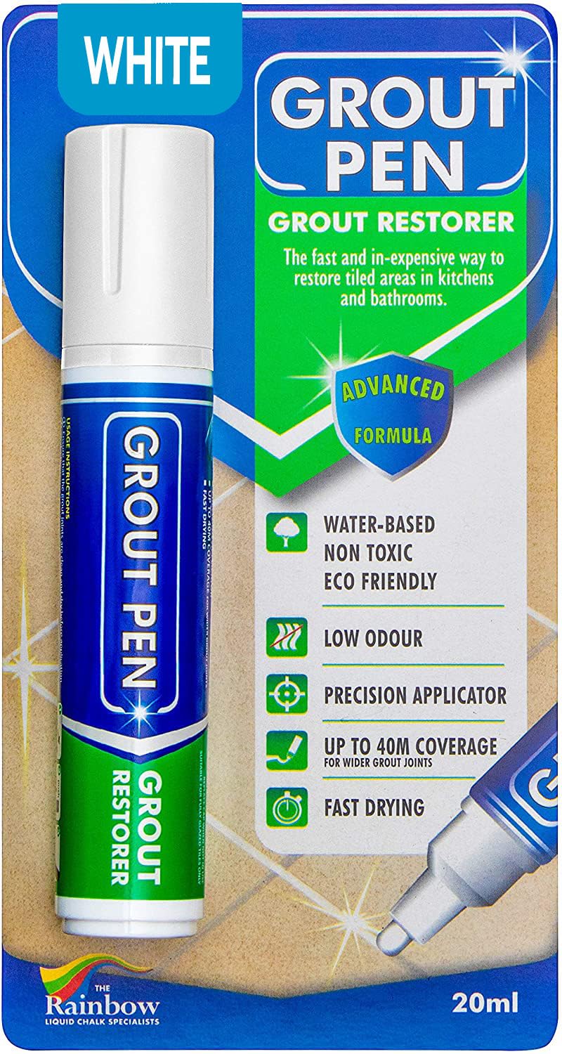 Grout Pen White Tile Paint Marker: Waterproof Grout Colorant and Sealer Pen - White, Wide 15mm Tip