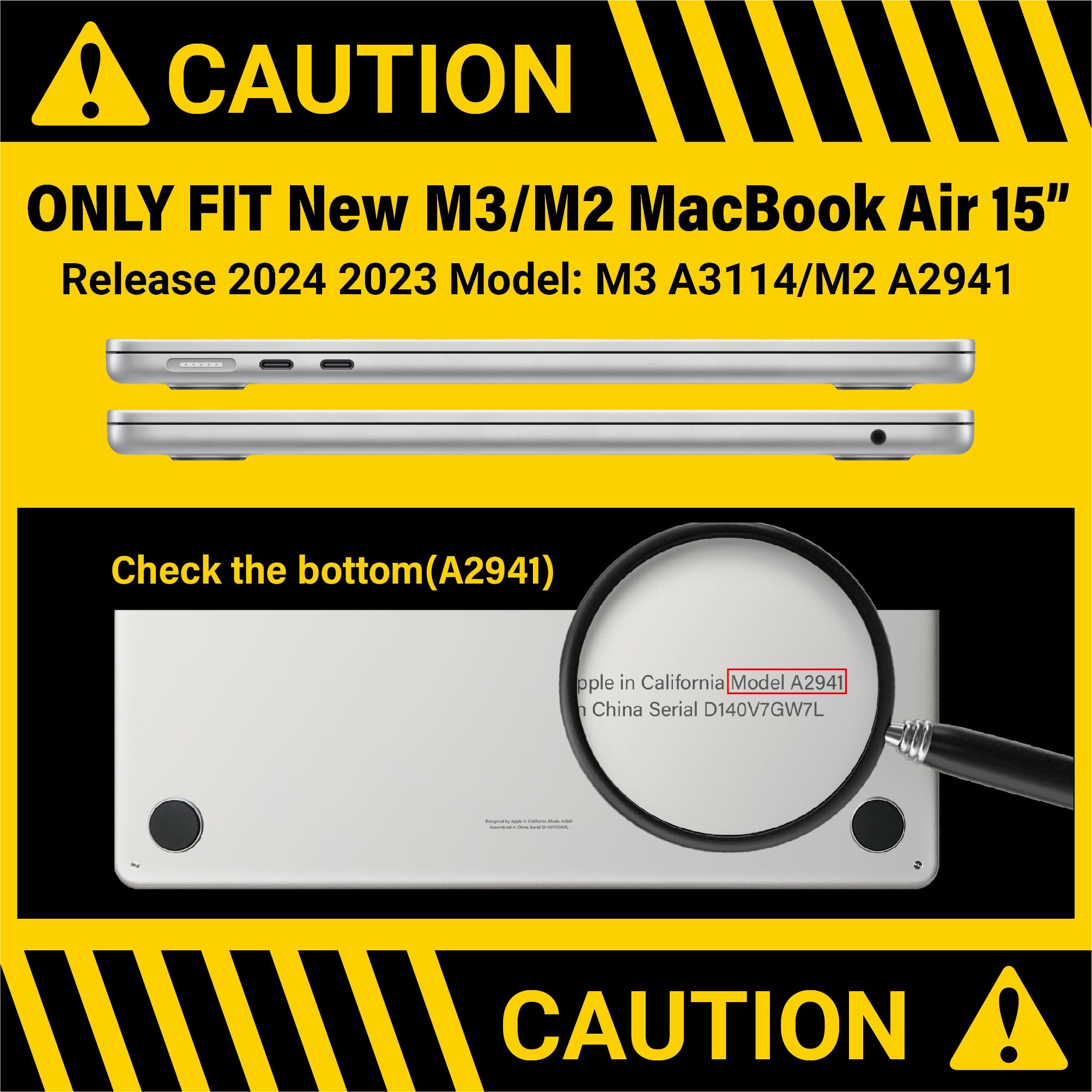 IBENZER Compatible with 2025 2024 2023 MacBook Air 15 inch Case M4 A3241 M3 A3114 M2 A2941, Hard Shell Case & Keyboard Cover & Type-C Adapter for Mac Air 15.3", Crystal Clear, CA-AT15-CYCL+1TC