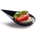 DLux 100 4-in Tear Drop Mini Appetizer Plates, Reusable Black Plastic Spoons - Desserts and Appetizers Dishes Serving Plate - Asian Spoon Set, Small Catering Dessert Tasting Cups - with Recipe Ebook