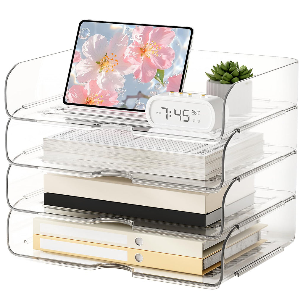File Organizer Large-Capacity Desk Organizer, Clear Stackable & Acrylic Paper Tray Transparent Paper Organizer Easy Access for Home Office & School