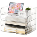 File Organizer Large-Capacity Desk Organizer, Clear Stackable & Acrylic Paper Tray Transparent Paper Organizer Easy Access for Home Office & School