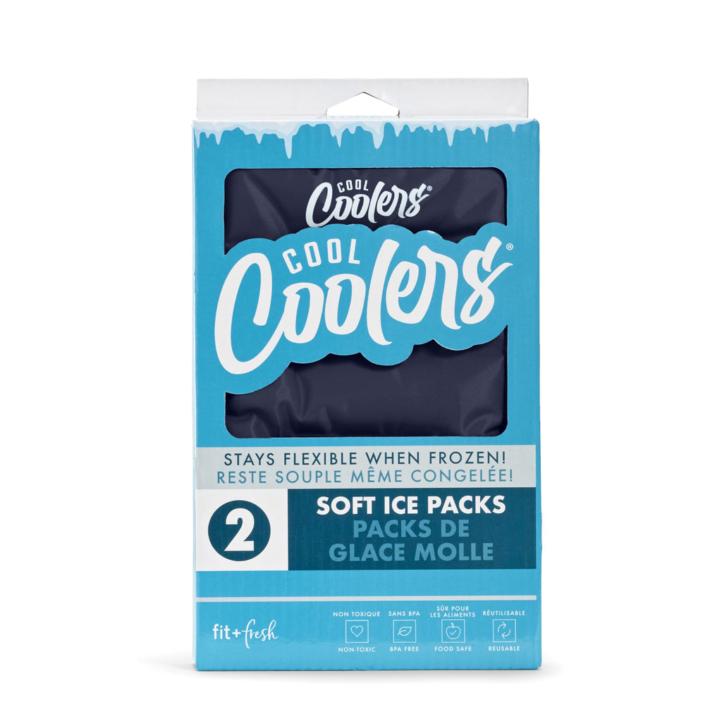 Cool Coolers 2 Pack Soft Ice Packs for Cooler, Flexible Stretch Nylon, Lunch Box Ice Packs, Ice Packs for Lunch Boxes, Large Reusable Freezer Packs, by Fit & Fresh, Midnight Blue
