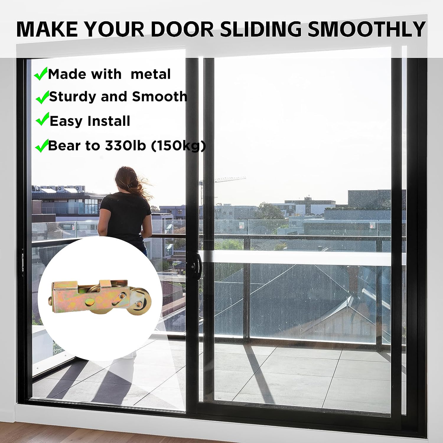 2 Pack Sliding Patio Door 1-1/4 Inch Tandem Roller Assembly, Steel Ball Wheel Bearing Rear Adjustable Sliding Door Wheel Replacement for Sliding Glass Door Screen Door Gate Window - 4 Srews Included