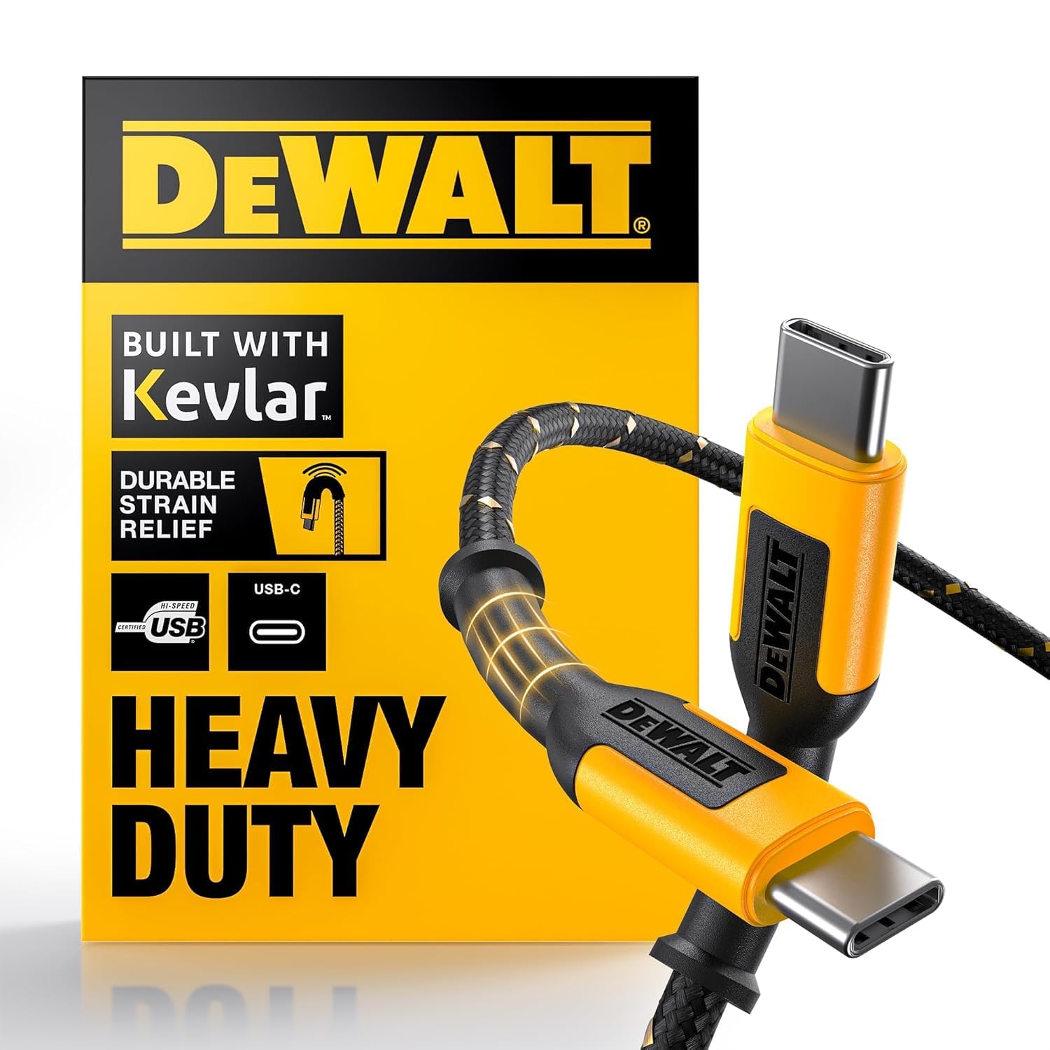 DEWALT Heavy Duty USB C Cable, Jobsite 60 Watt USB C Cable, High Speed Type-C to Type-C, Fast Charge PD USBC Fast Charging Cord for iPhone 17/16/15 Plus Pro Max MacBook iPad Samsung Galaxy, 6 ft