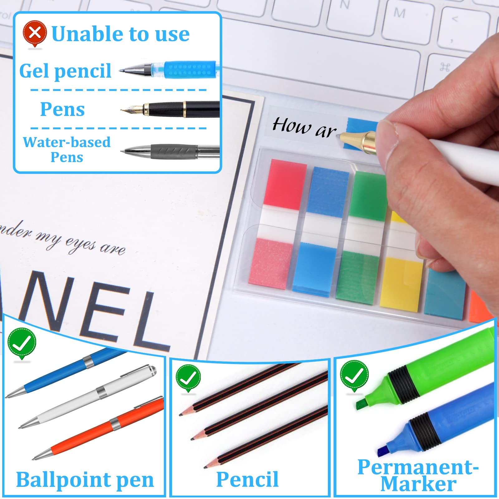 Sticky Tabs,moinkerin 1800 Pieces Transparent Sticky Notes Book Tabs PET Multicolor for Bookmarks,Studying,Office,School Planner Memo