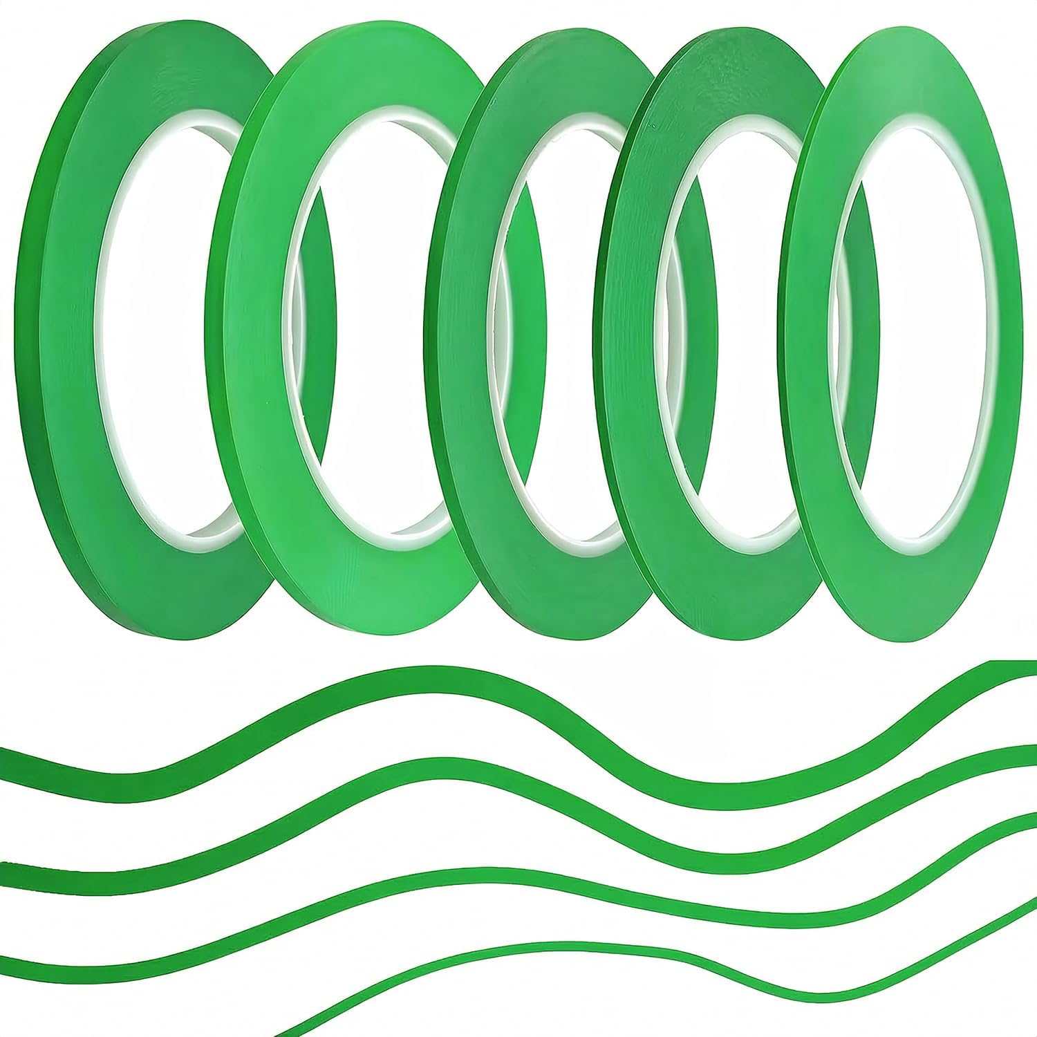 Mix 6Rolls High-Temp Vinyl Fine Line Masking Tape Automotive Paint for Curves Green 1.5mm 2mm 2.5mm 3mm 4mm 5mm