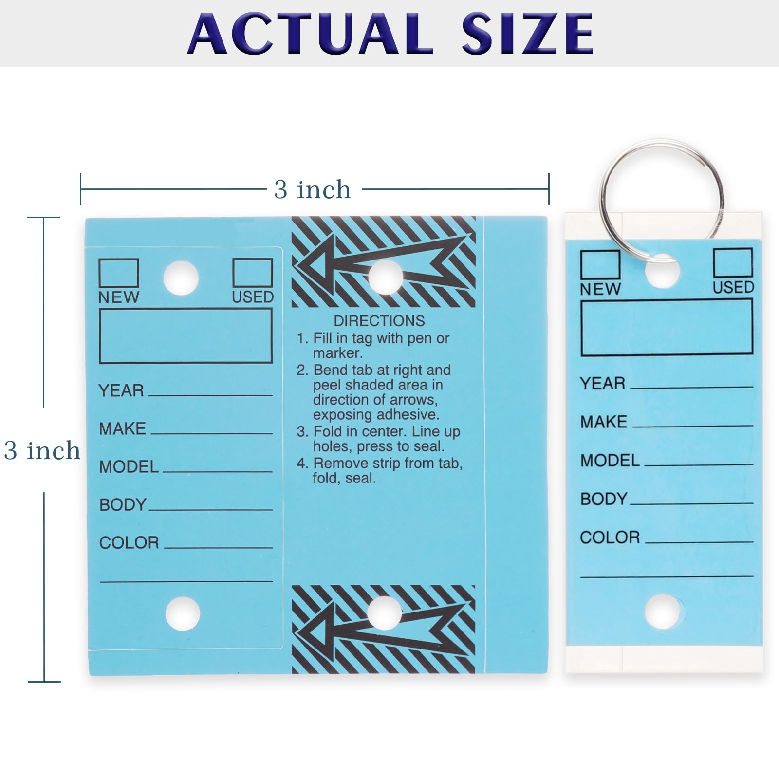 Genuine Self Laminating Key Tags - Blue | Writable Waterproof Labels for Easy Identification - Pack of 250 with 250 Rings | Durable Bulk Car Dealership Supplies Key Tags Self Protecting