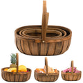 Lawei 3 Pack Wooden Bread Baskets, Wood Chip Picnic Basket with Handles, Handmade Woven Fruits Vegetable Storage Serving Basket Holder, Gift Packing Woven Basket, Flower Girl Baskets for Wedding