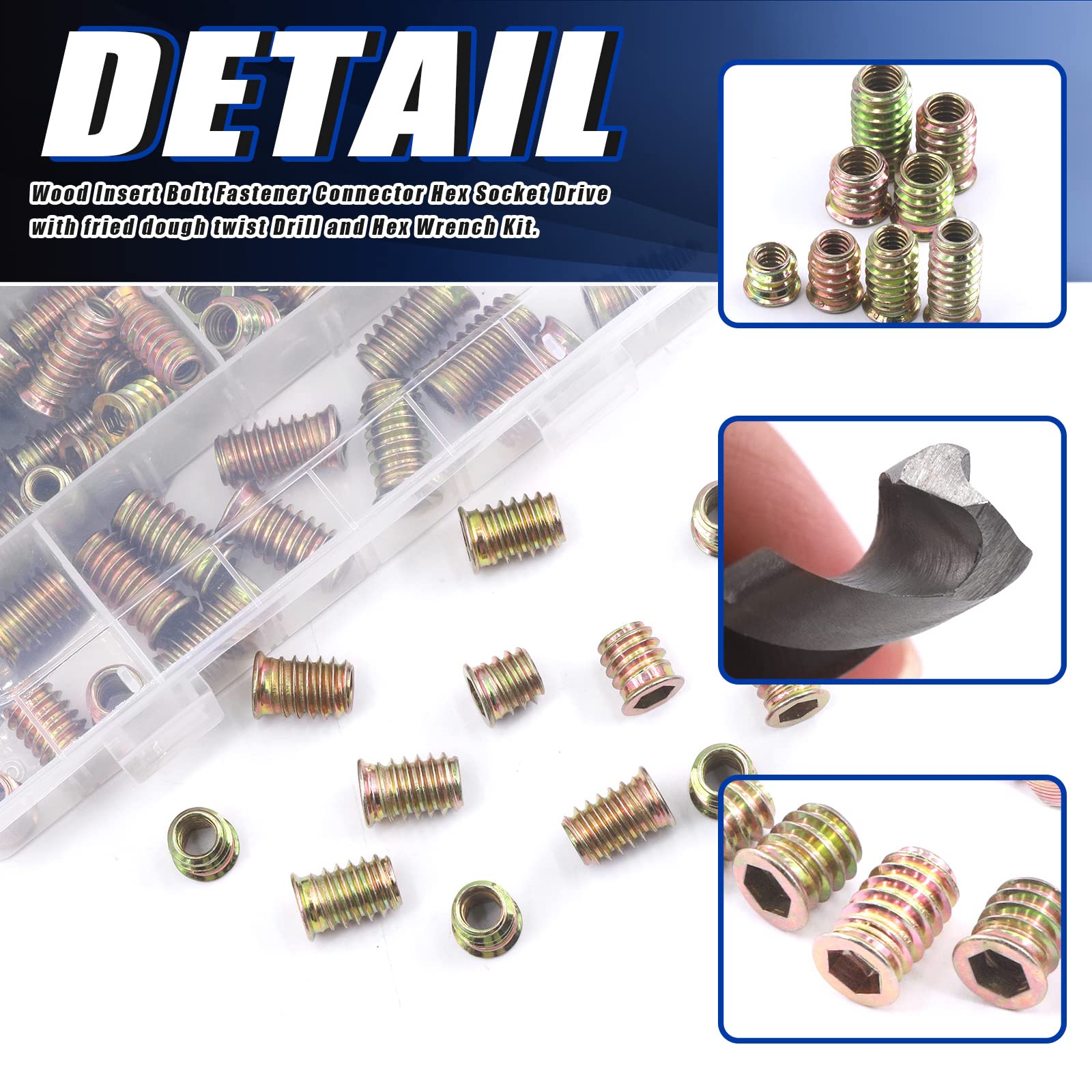 Glarks 134Pcs 1/4"-20 5/16"-18 Furniture Screw in Nut Threaded Inserts Assortment Kit, 10/12/15/20/25mm Wood Inserts Bolt Fastener Connector Hex Socket Drive with Twist Drill and Hex Wrench Set