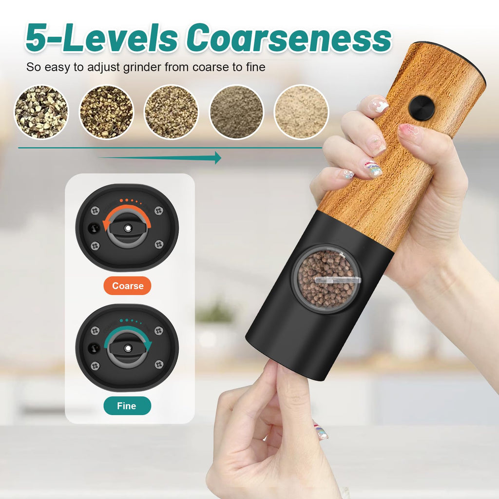 Electric Pepper Grinder Salt Mill: - Salt and Pepper Grinder with Ceramic Grind Portable Button Switch Battery Powered Salt Pepper Grinders Set Adjustable Coarseness Seasoning Mill