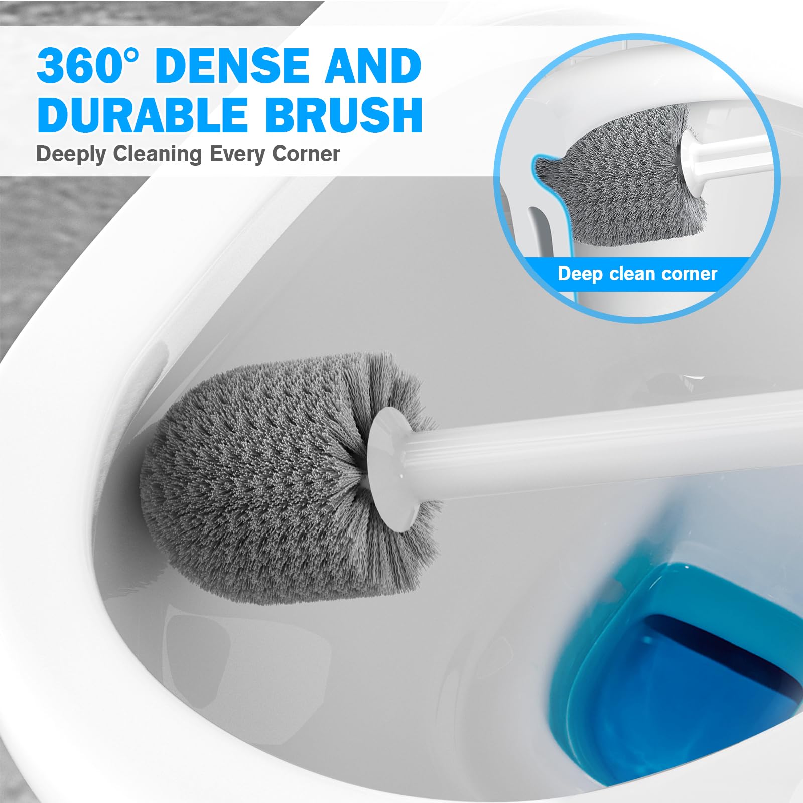 Toilet Plunger and Brush Set, Bowl Brush and Heavy Duty Toilet Brush with Ventilated Holder, 2-in-1 Toilet Brush and Plunger Combo for Bathroom Deeply Cleaning(White & Grey)