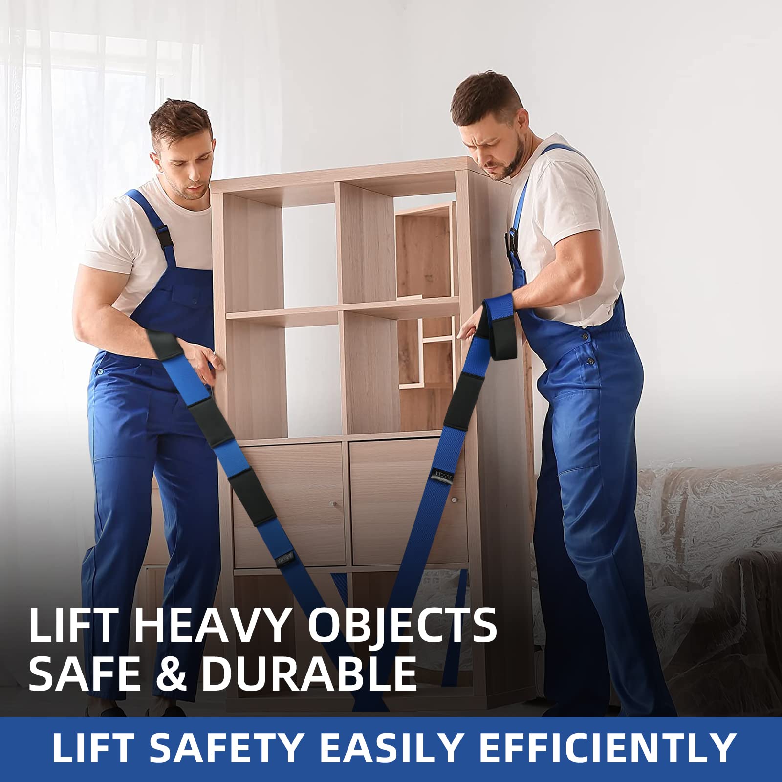 Ytonet Moving Straps, 2-Person Lifting and Moving System with 12 Comfortable Thickened Sponge Pads, Lifting Straps for Move Furniture, Appliances, Heavy Objects up to 800 lbs, Wire Rope Slings Blue