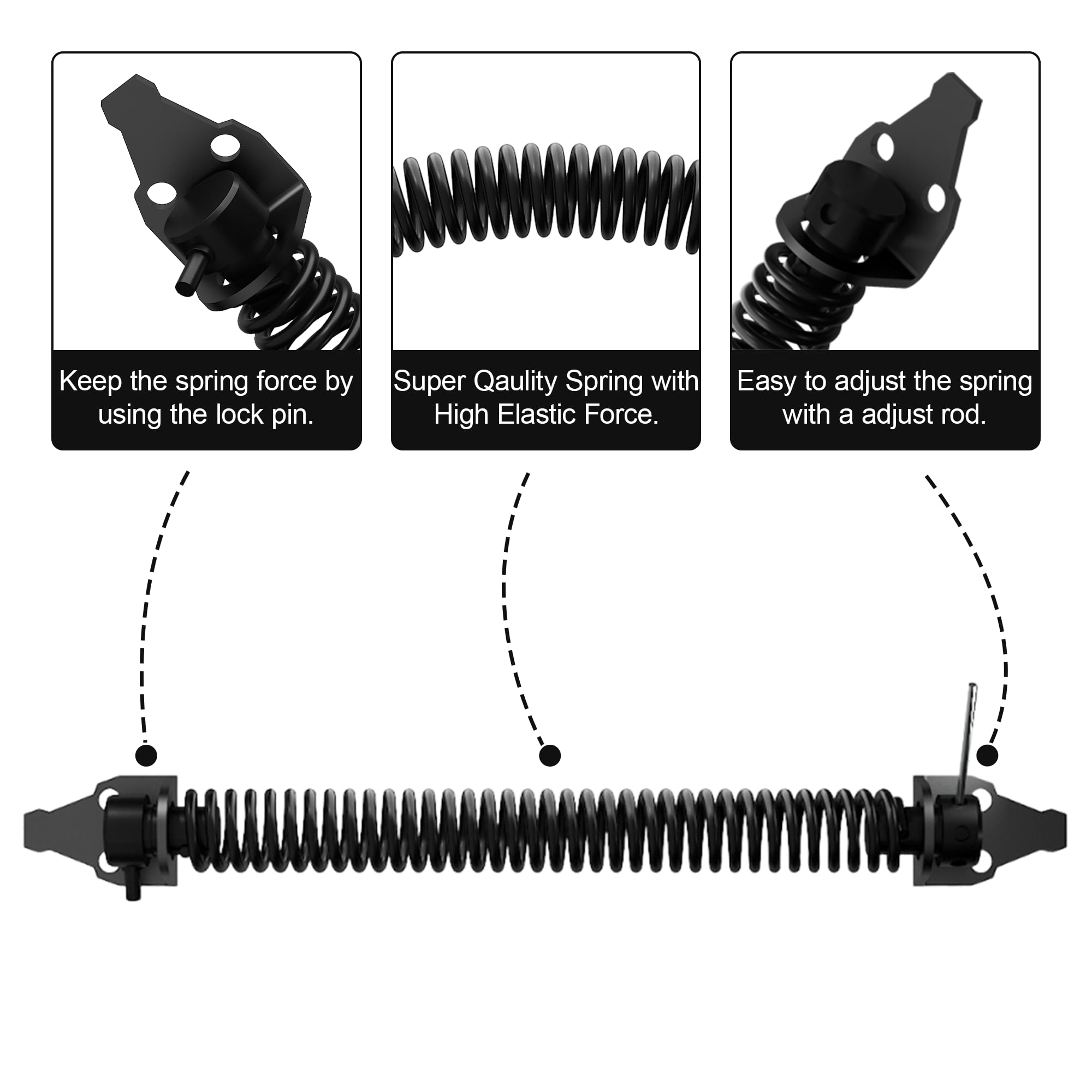 skysen 14" Fence gate Spring self Closing and Adjustable for Wooden or Vinyl Fence,Carbon Steel,Black(gate spring-14)