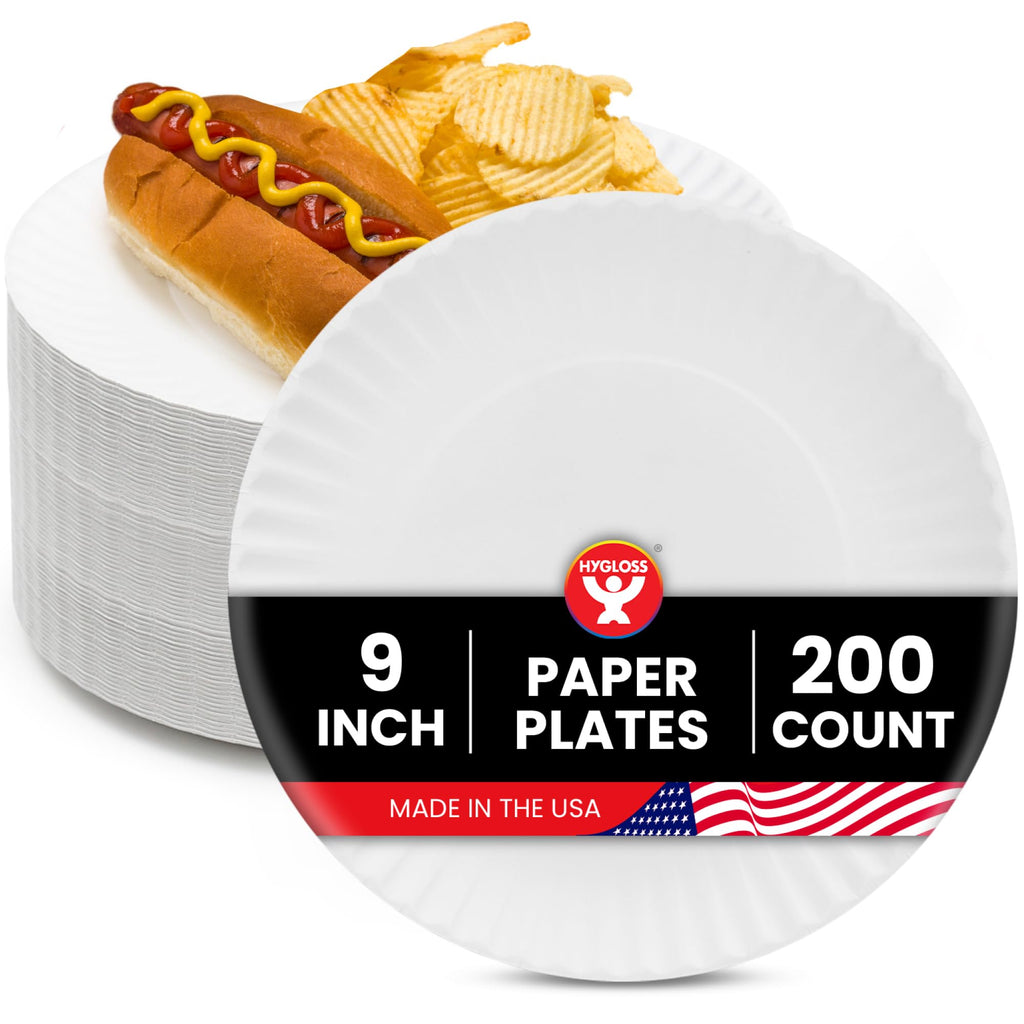 Hygloss Products Paper Plates - Uncoated White Plate - Use for Foodware, Events, Activities, Crafts Projects and More - Environmentally Friendly - Recyclable and Disposable - 9-Inches - 200 Pack
