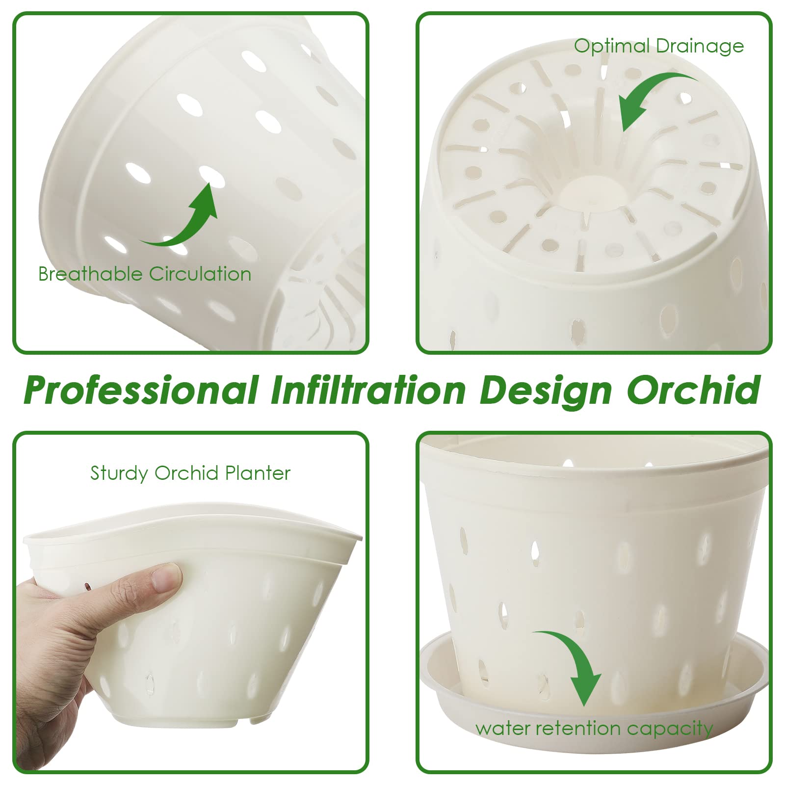 BFYDOAA 5 Pack Orchid Pot, 5.6 Inch Orchid Pots with Holes and Saucers, Clear Plastic Orchid Pots for Indoor and Outdoor Use, Plastic Flower Plant Pot for Plant and Repotting(White)