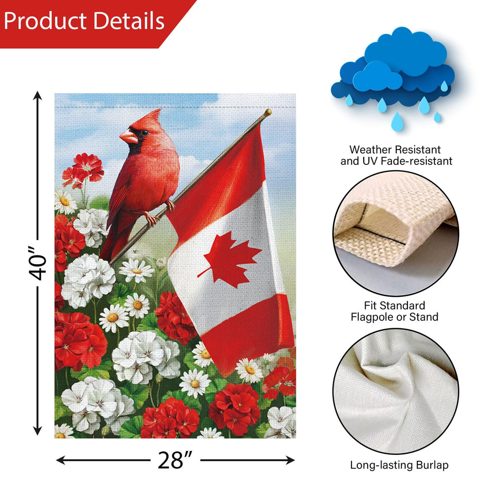Louise Maelys Canada Day Garden Flag 28x40 Double Sided, Burlap Small Patriotic Geranium Daisy Floral Cardinal Welcome Canadian Outside Outdoor Yard Porch Lawn Decor (Only Flag)