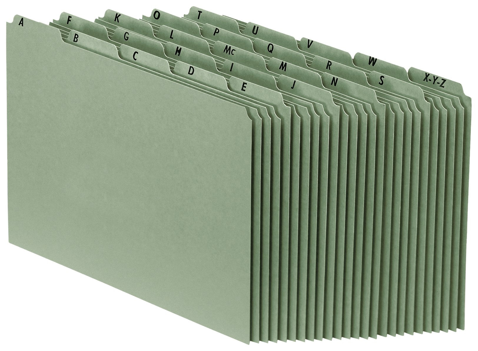Pendaflex File Organizers, Sturdy Alphabetic File Guides, Letter Size, A-Z Preprinted Headings, Plain Tabs, 25-Point Green Pressboard, 65% Recycled Fiber, 25 Guides/Box