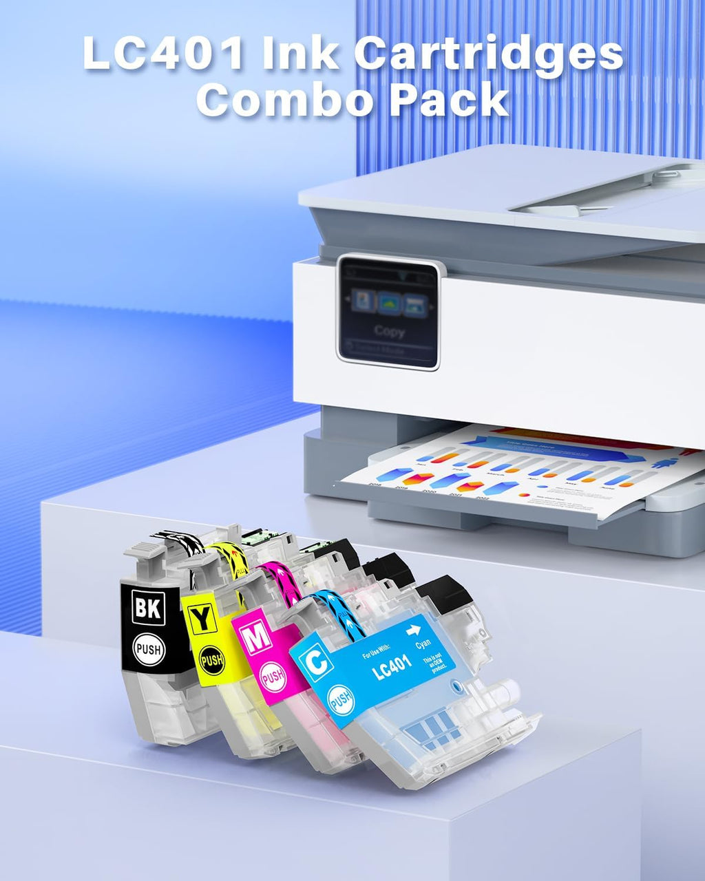 INK4U Compatible LC401 LC-401 Ink Cartridges Replacement for Brother LC401 Ink Cartridges for Brother Printer MFC-J1010DW, MFC-J1012DW, MFC-J1170DW Printer (Black Cyan Magenta Yellow, 4 Pack)