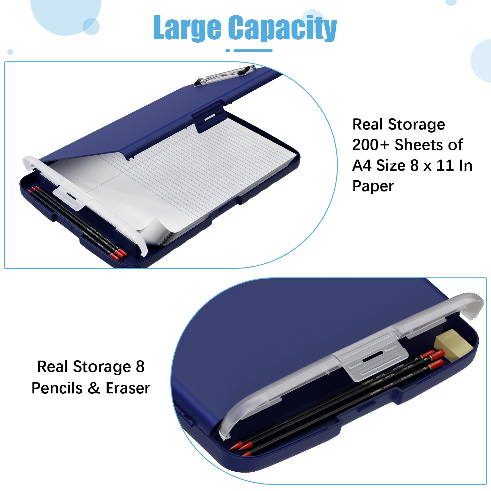 Hongri Clipboard with Storage with Pen Holder, Folder Nursing Clip Board 8.5 x 11 Foilo-Side Opening, High Capacity, Light Weight for Teachers, Classroom. Size 14 x 9.6 x 1.2 in(Navy Blue)
