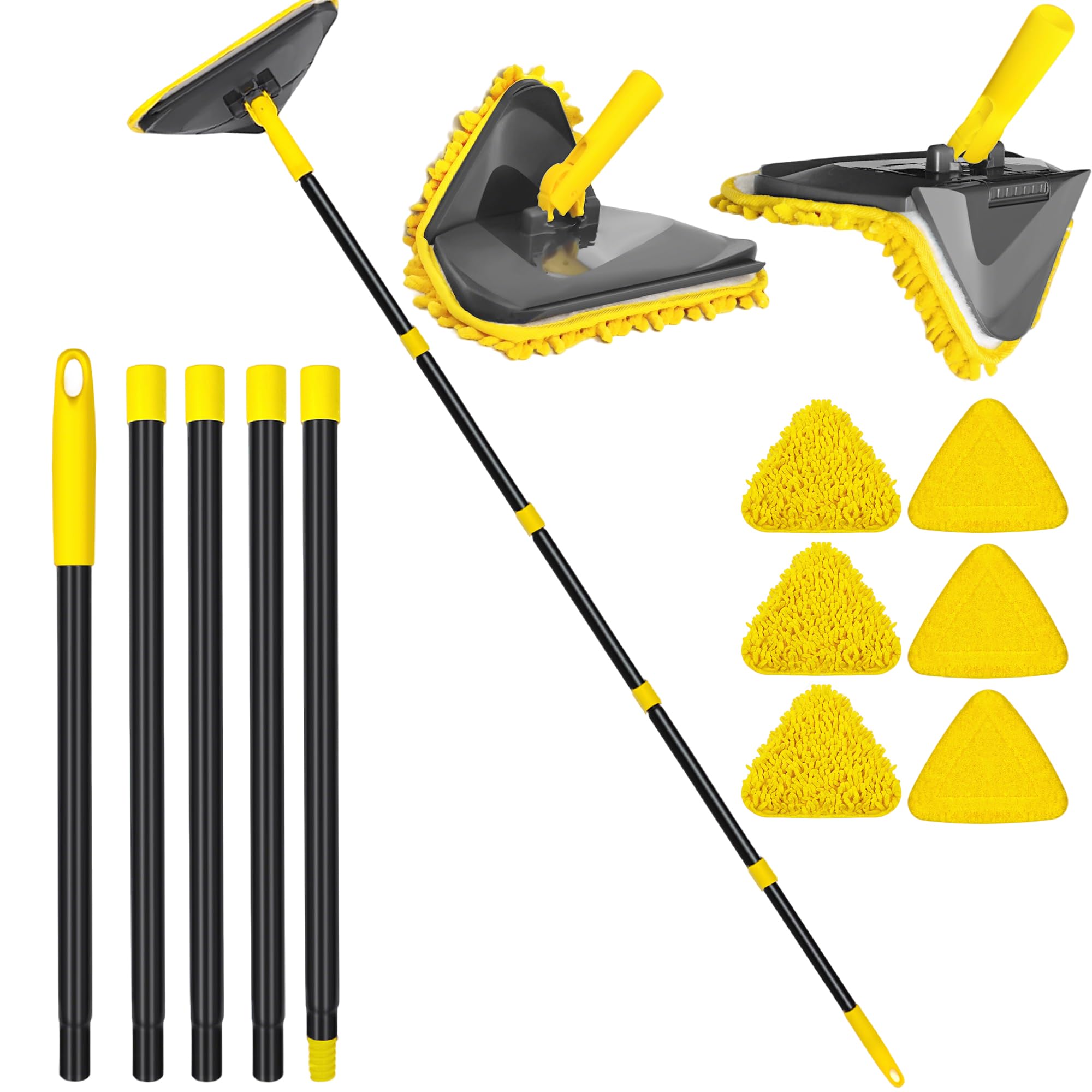 Newly Upgraded Wall Cleaner Mop with Long Handle 82 Inches, 3-in-1 Ceiling Cleaning Tool Duster with 6 Replacement Microfiber Chenille Pads for Painted Walls, Window, Floor, Baseboard