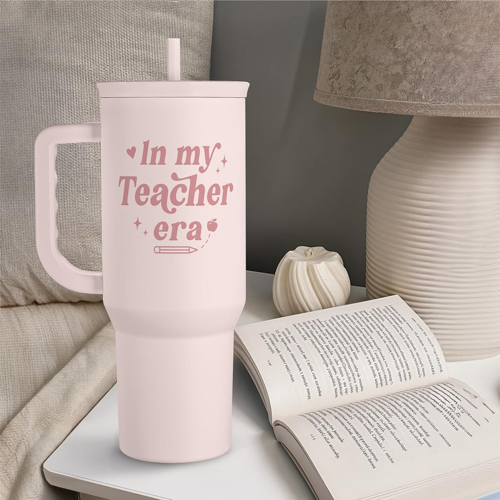 SANDJEST Teacher Gift – Stainless Steel Insulated Tumbler with Handle - Cool Teacher Club Travel Coffee Mug Cup for Women Back to School Birthday Christmas Teacher's Appreciation, 40oz
