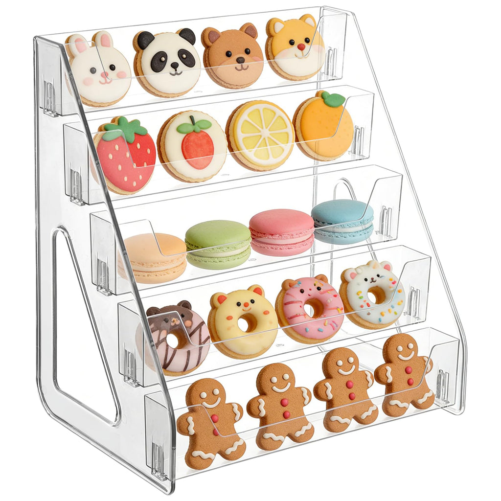 5-Tier Cookie Display Stand for Bakers & Vendors,Cookie Stand for Market Booths, Craft Fairs & Events,Clear Acrylic Tiered Cookie Display for Muffins & Pastries