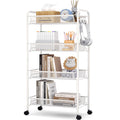 TOOLF 4-Tier Rolling Cart, Metal Utility Cart with 3 Hooks, Easy Assemble Mobile Storage Trolley On Wheels, Slide Out Shelving Units Kitchen Bathroom Laundry Room