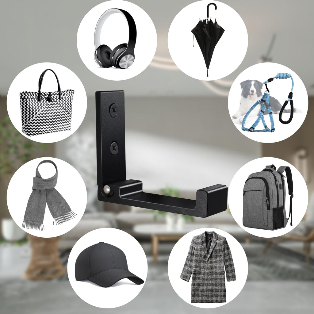 Folding Coat Hooks OHIYO 6Pcs Wall Hooks for Hanging Coat & Bags & Hat & Backpack Black Hooks Wall Mounted Heavy Duty Wall Hooks, Headphones Holder or Wall Hanger Hook (Black)