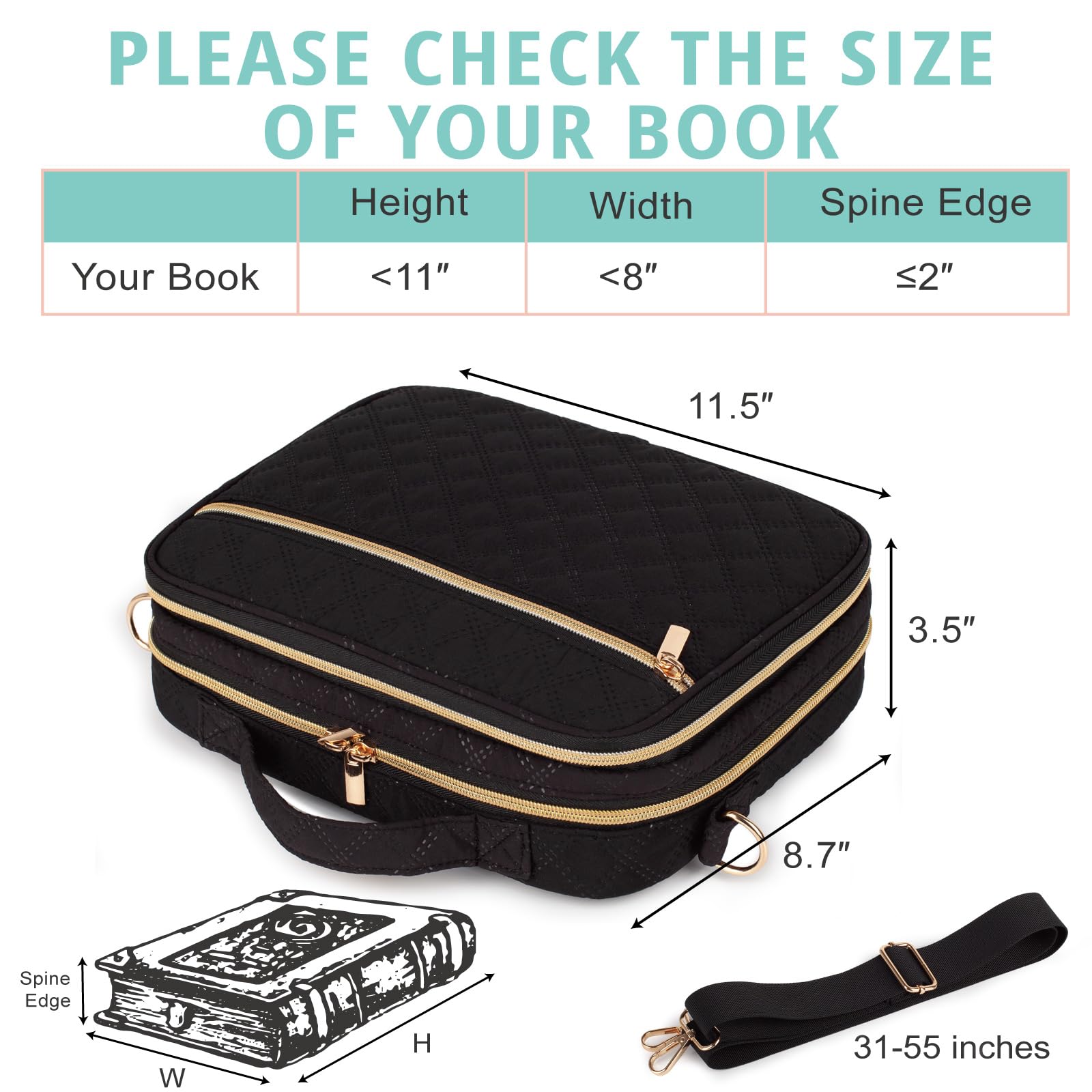 2 Layers Bible Cover for Women, Large Bible Case with Handles & Shoulder Strap, Carrying Bible Bag with Pocket