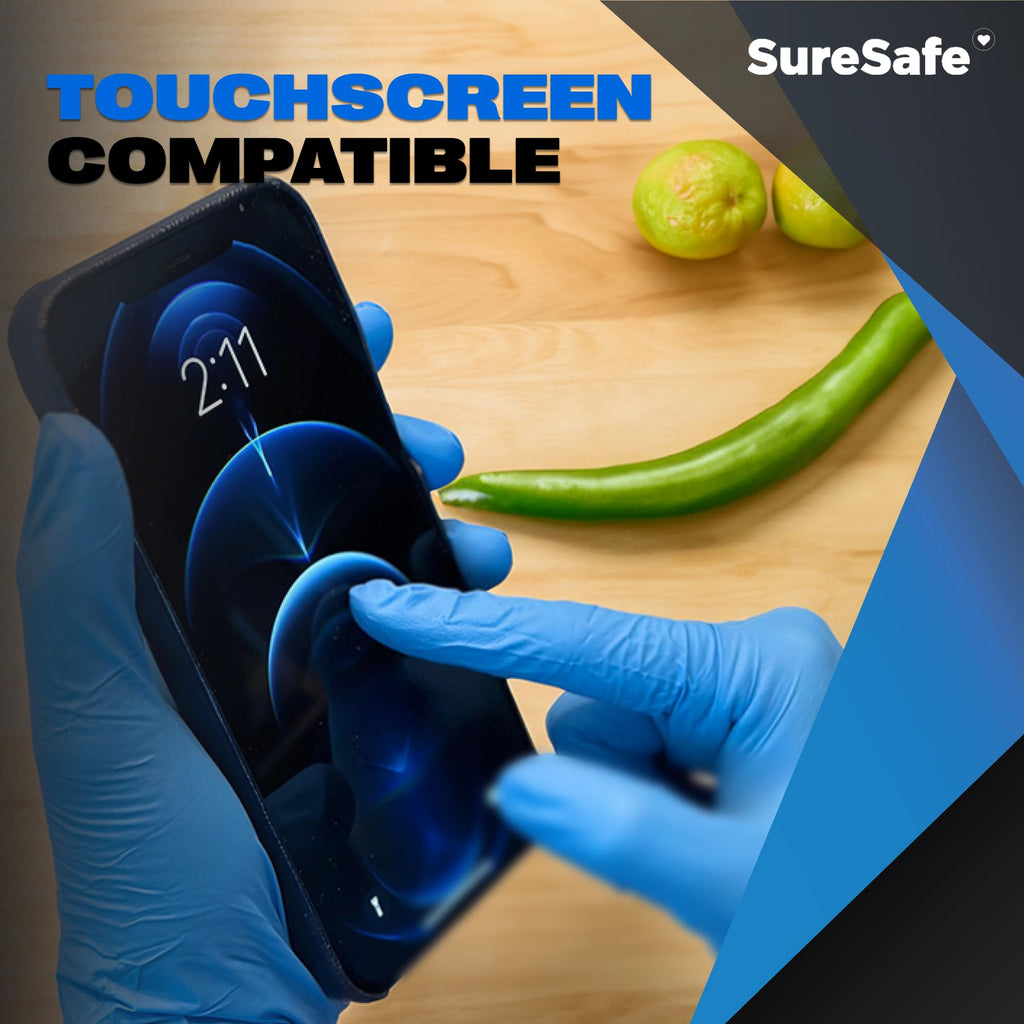 [100 Pack] SURESAFE 5 Mil Large Nitrile Blue Gloves, Puncture Resistant Gloves, Powder & Latex Free, Textured Fingertips, For Food Prep, Dishwashing, Mechanics, Tattoo, Work, Cleaning, Butcher