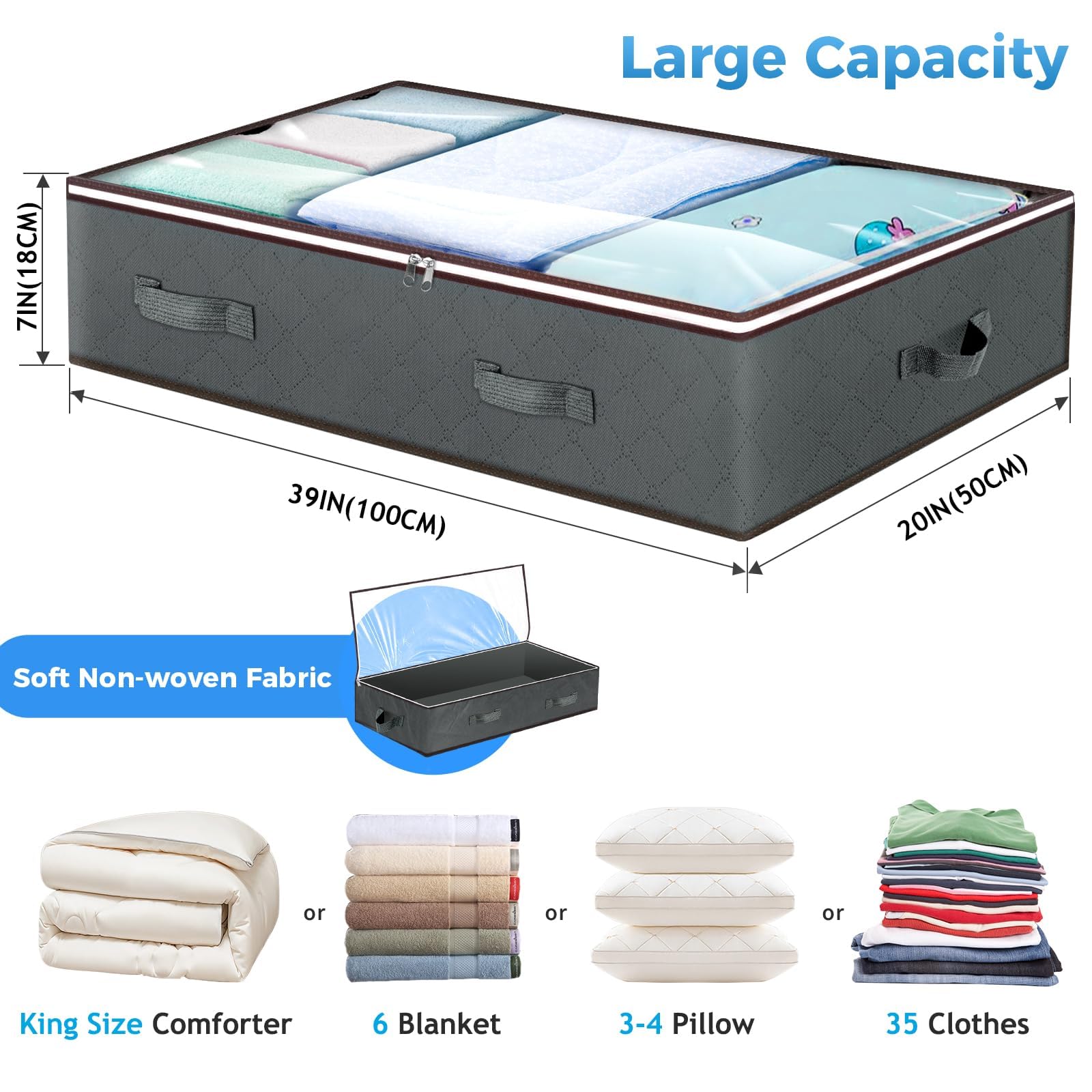 Budding Joy 90L Under Bed Storage Containers, Closet Organizers and Storage Bins, Foldable Underbed Storage Bags for Blankets, Towels, Comforter, Sweaters, Pillows, Linen Sheets, Wrapping Paper