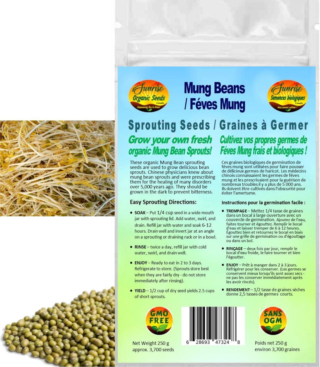Mung Beans Sprouting Seeds | Féves Mung Graines à Germer | Organic & Non-GMO | Net Wt. 250 Grams (Approx. 3,700 Seeds) | High Germination Rate | Packaged in Canada