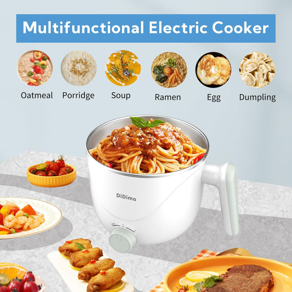 Hot Pot Electric, 1.5L Pink Portable Ramen Cooker with Over-Heating/Boil Dry Protection, Mini Hot Pot for Ramen, Egg, Pasta, Dumpling, Soup, Porridge, Oatmeal (White)