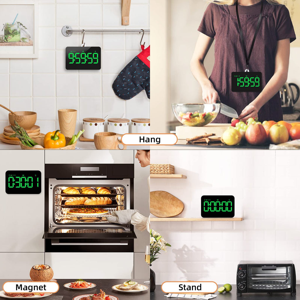 Digital Kitchen Timer-Magnetic Rechargeable Cooking Timers Countdown/up with 5”LED Display 3 Brightness 4 Volume Adjustable for Classroom Office Study Home Work Fitness Facial Game for Seniors & Kids
