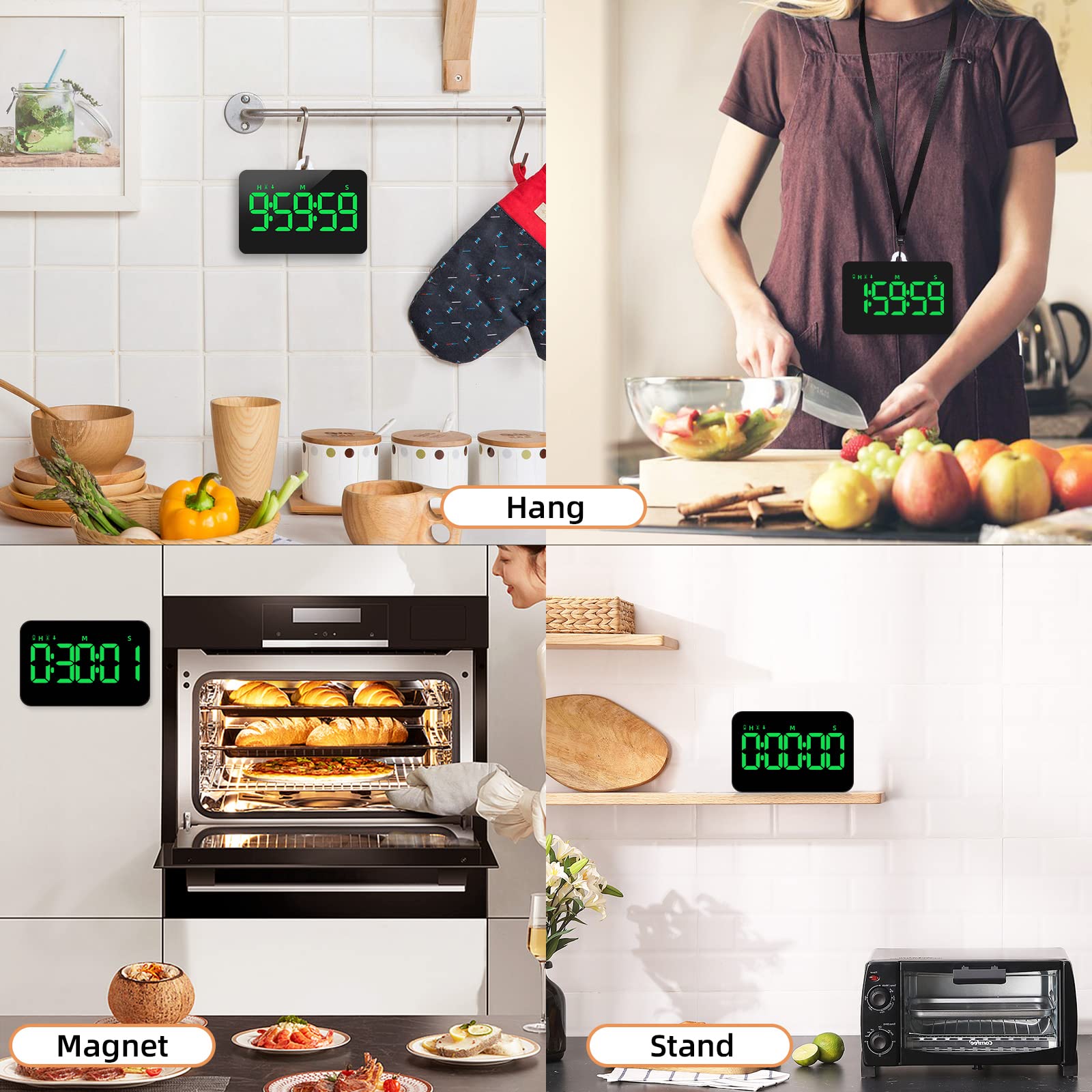 Digital Kitchen Timer-Magnetic Rechargeable Cooking Timers Countdown/up with 5”LED Display 3 Brightness 4 Volume Adjustable for Classroom Office Study Home Work Fitness Facial Game for Seniors & Kids