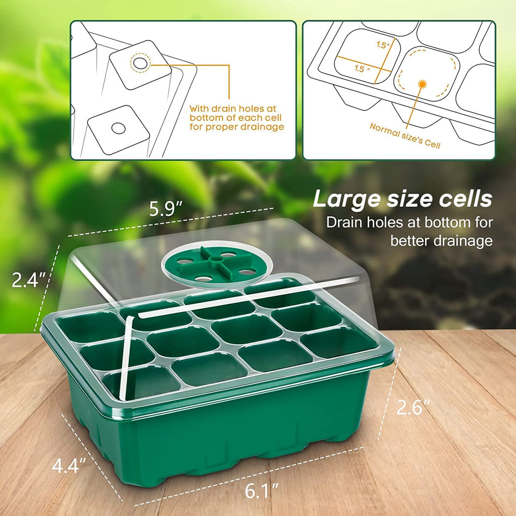10 Packs Seed Starter Tray Seedling Tray (12 Cells Per Tray) Humidity Adjustable Plant Starter Kit with Dome and Base Greenhouse Grow Trays for Seeds Growing Starting