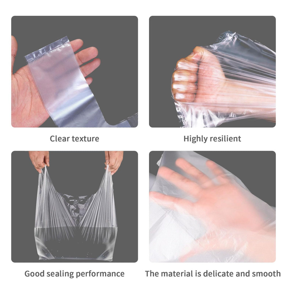 Transparent Grocery Bags Plastic Shopping Bags with Handles T Shirt Bags for Small Business Store Retail Restaurant (Clear(12.5 * 20in,100 pcs))