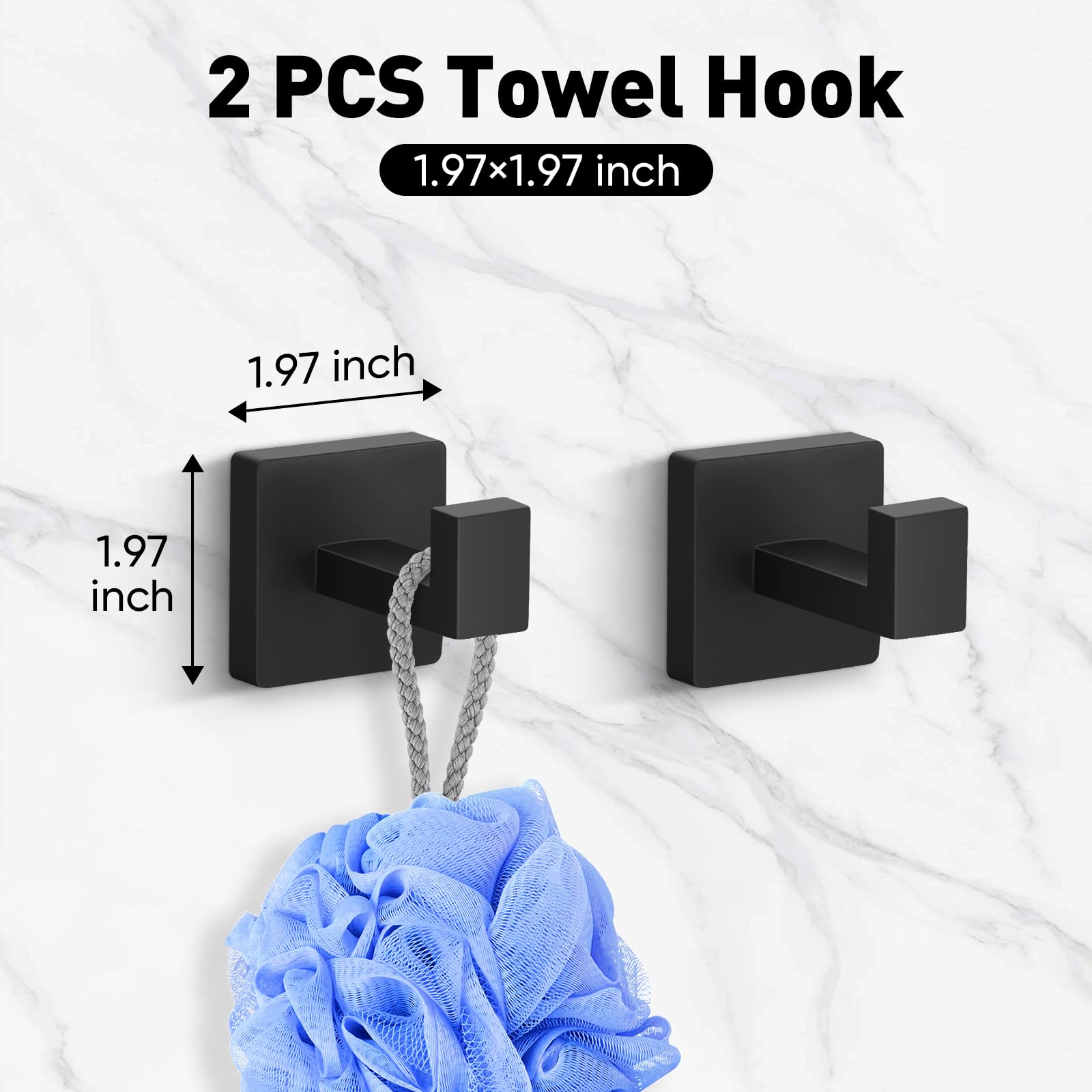 BlumWay 5-Pieces Matte Black Bathroom Accessories Set, 16 Inch Bathroom Hardware Set, SUS304 Stainless Steel Bath Towel Bar, Toilet Paper Holder,Towel Racks for Bathroom Wall Mounted