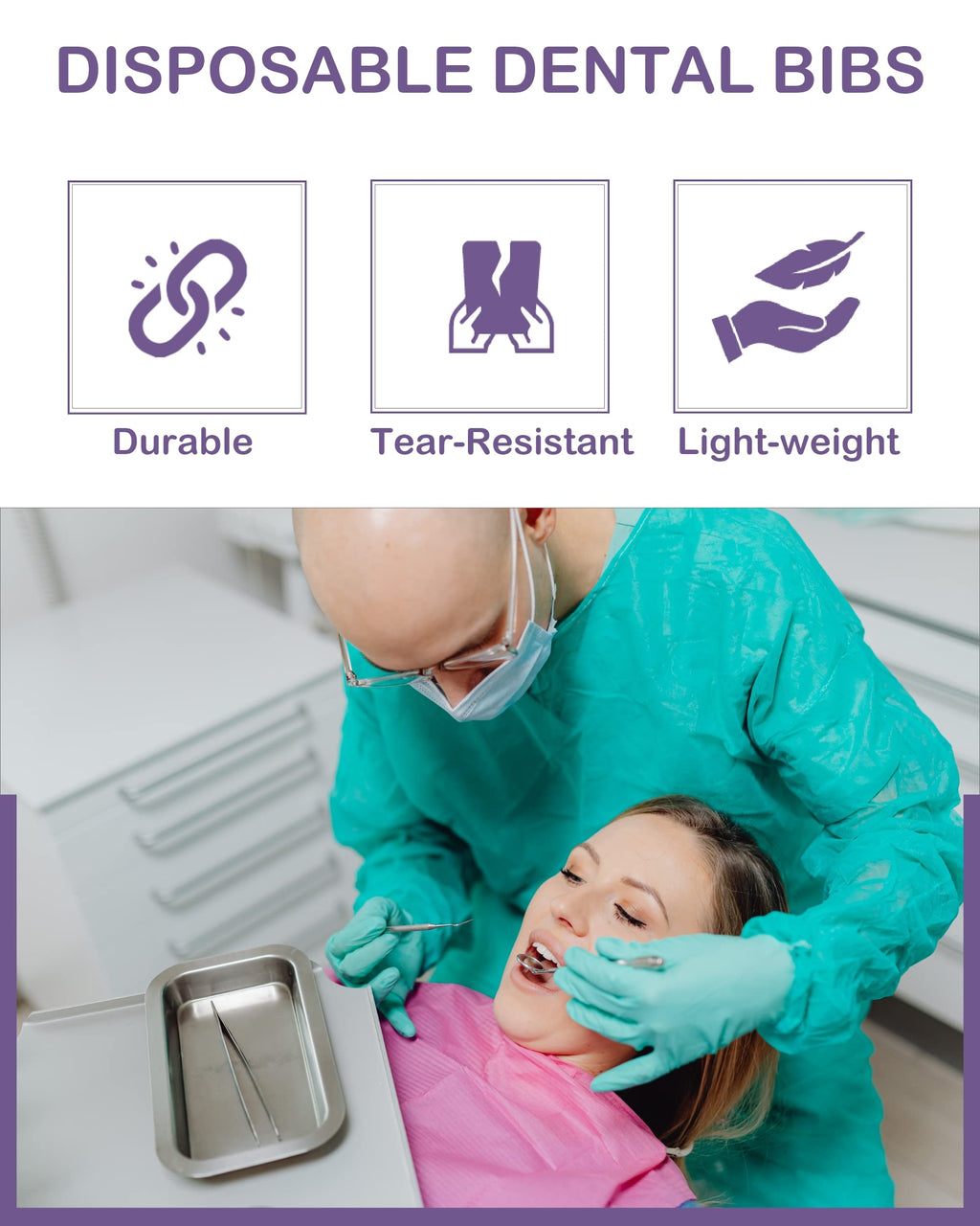 Blazco Pink Dental Bibs 125 Sheets, Disposable Dental Bibs 3 Ply Waterproof Dentist Bib for Adults & Children, Large Bulk Wipes 13'' x 18'' - Best for Medical, Tattoo, Piercing & Personal Use
