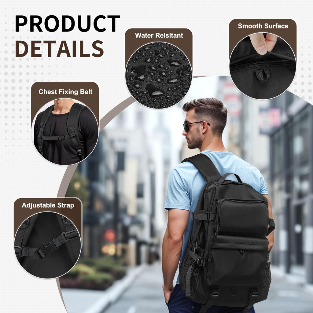 SUIKIHUM Laptop Backpack for Men Women, 28L Casual Daypack Backpack, Travel Business Work Bag, TSA Approved Water-Resistant, Black