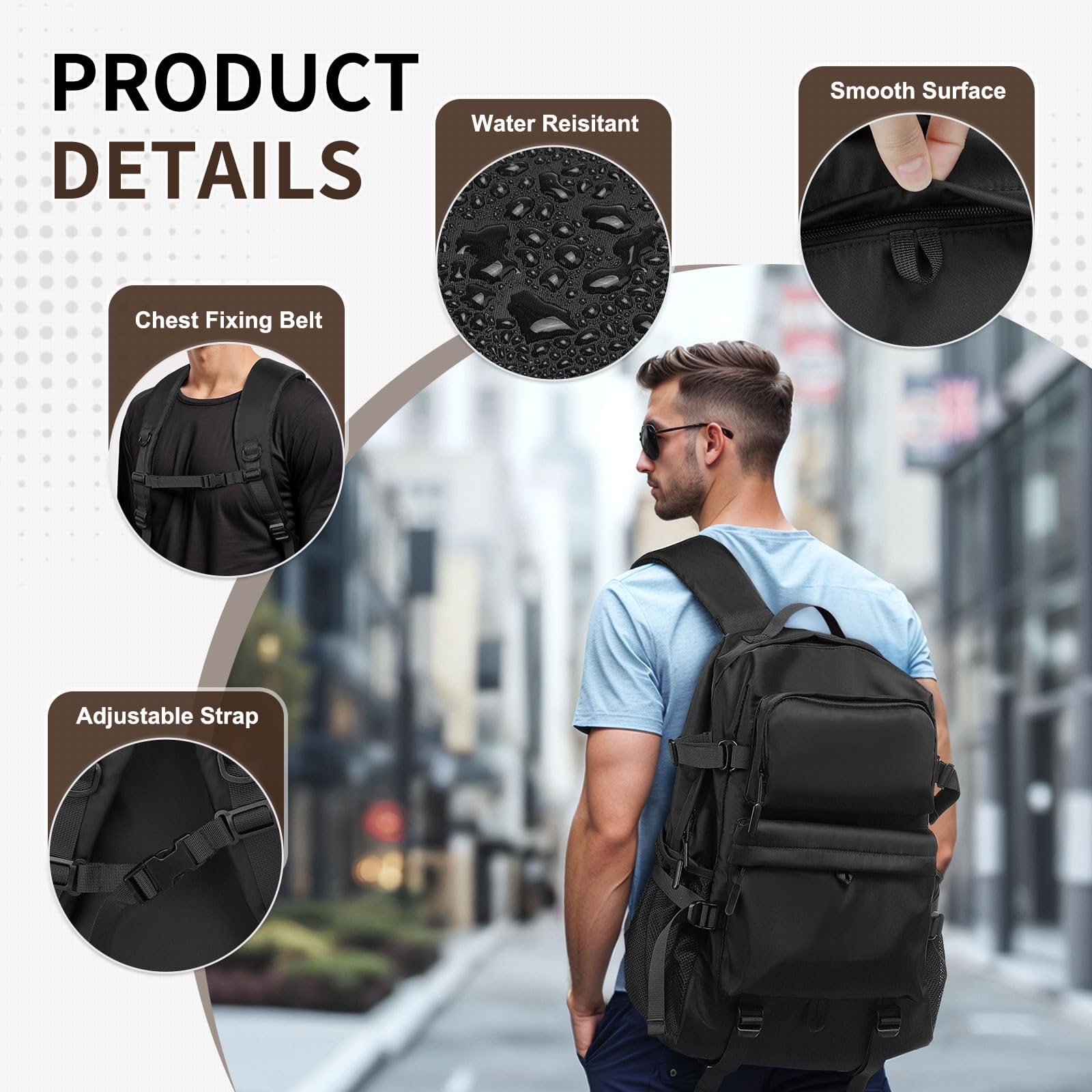 SUIKIHUM Laptop Backpack for Men Women, 28L Casual Daypack Backpack, Travel Business Work Bag, TSA Approved Water-Resistant, Black