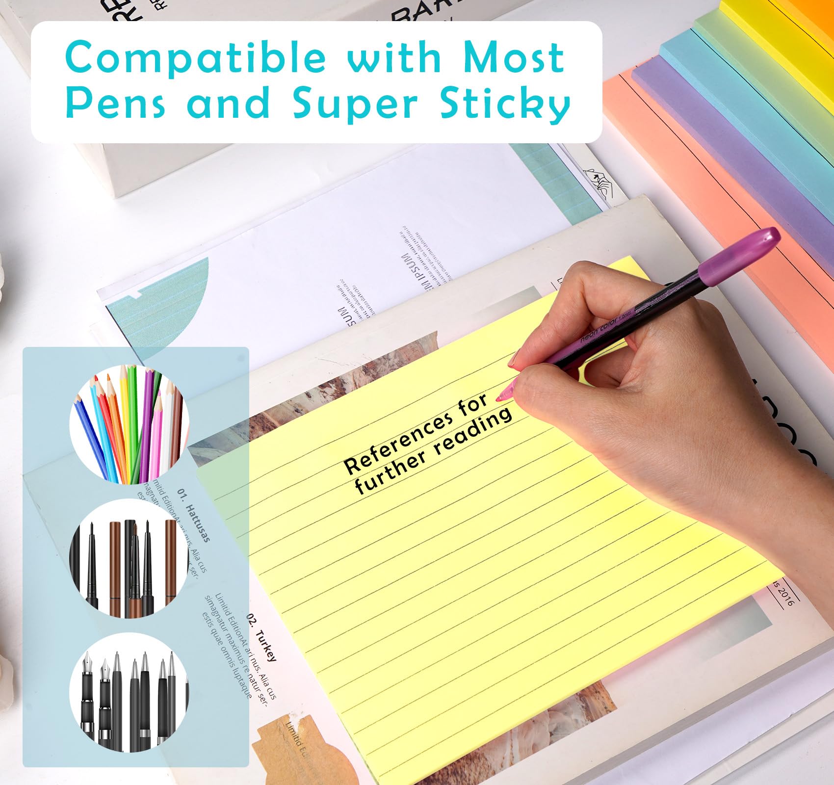 8 Pack Lined Sticky Notes 8x6 in Post,400 Sheets Large Ruled Post Stickies,50 Sheets/pad Bright Self Sticky Super Power Memo Pads Strong Adhesive for Home,Office,School