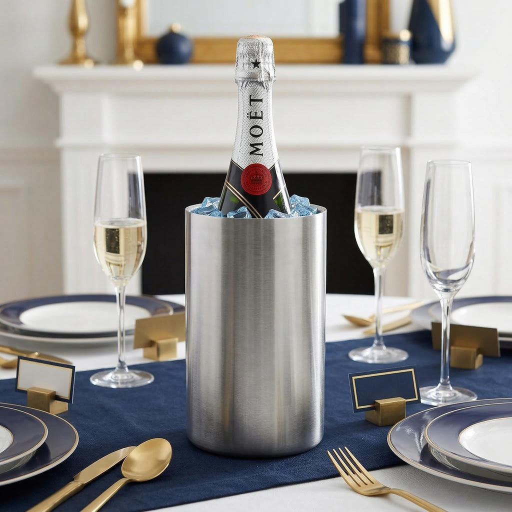Jucoan Wine Chiller, Stainless Steel Double Wall Insulated Wine Cooler Bucket, Fits Standard 750ml Bottle, Silver