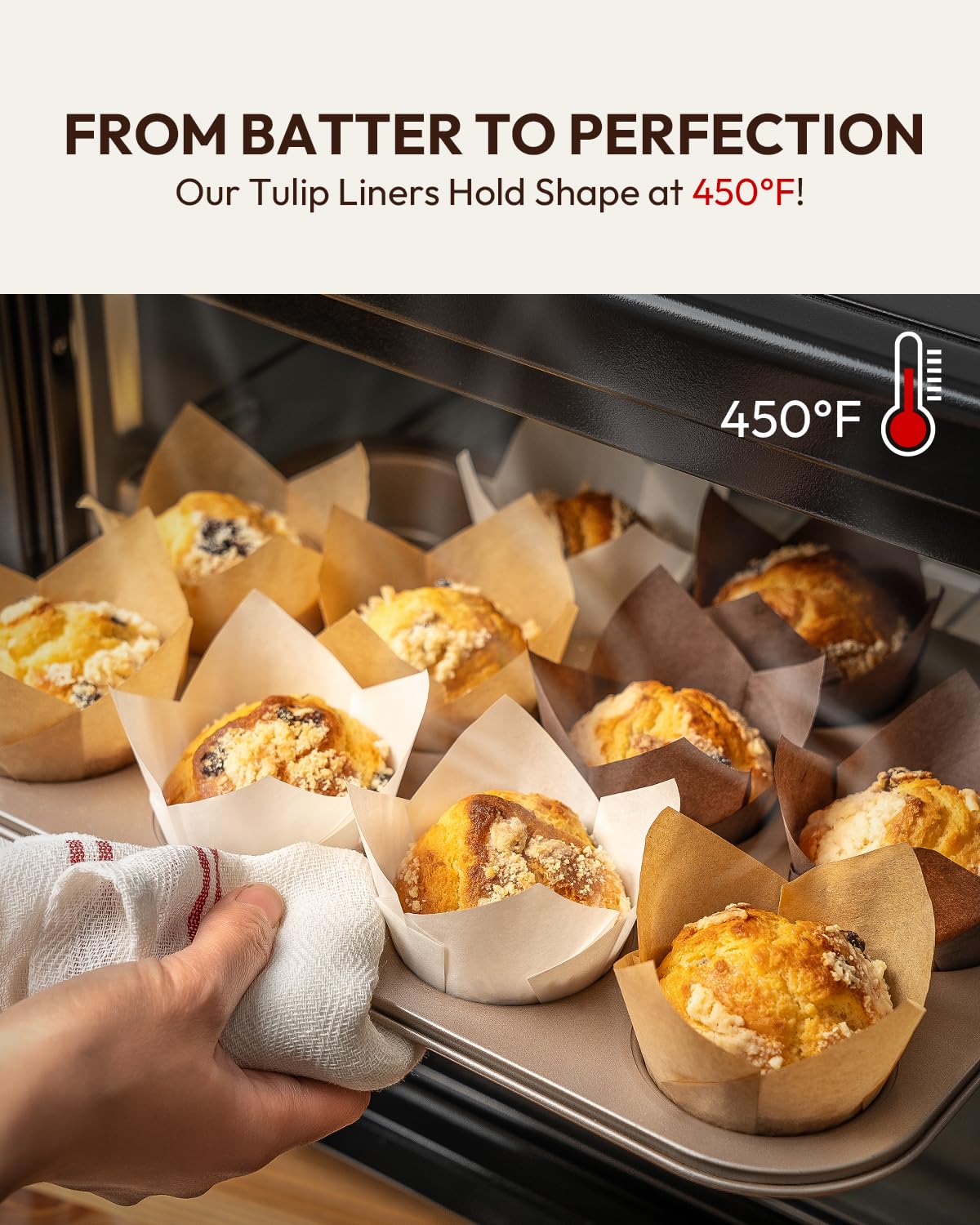 OvenDelite Tulip Cupcake Liners Natural 200PCS - Unbleached Parchment Muffin Liners, Non-Fade Oven-Safe, Brunch & Cafe Style Baking Cups